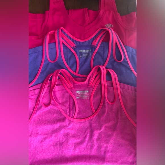 Bundle of 3 exercise racerback tank tops. Pink, purple, & racerback. All size M - Picture 2 of 14